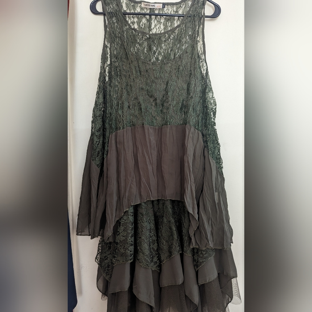 Origami - Layered Olive Green Lace Top - Dress